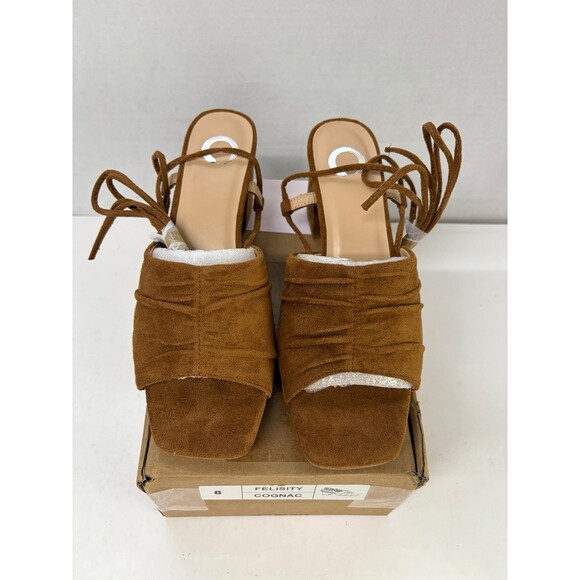 Journee Collection Women's Felisity Cognac Open Toe Mid Block Heel Pumps Sz 8M - Picture 5 of 6